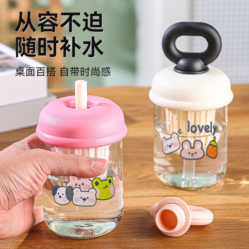 Hand-held glass straw cup, cute tea-making water cup, high school girls' appearance level tea-water separation cup, high-temperature resistant water cup wholesale details Picture