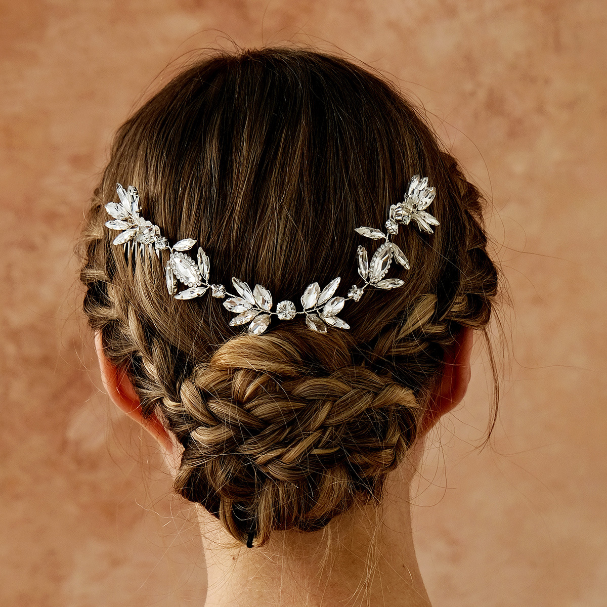 Cross-border bride wedding headwear: Super sparkling water diamond leaf bun, hair comb, beautiful wedding dress and evening gown style, double comb hair band full figure