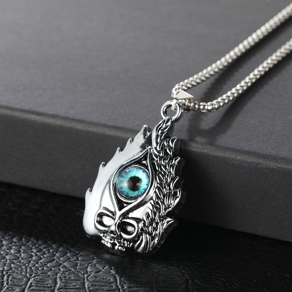 Wholesale of new European and American style Devil's Eye necklace, men's personalized and trendy hip-hop skull pendant sweater chain details Picture