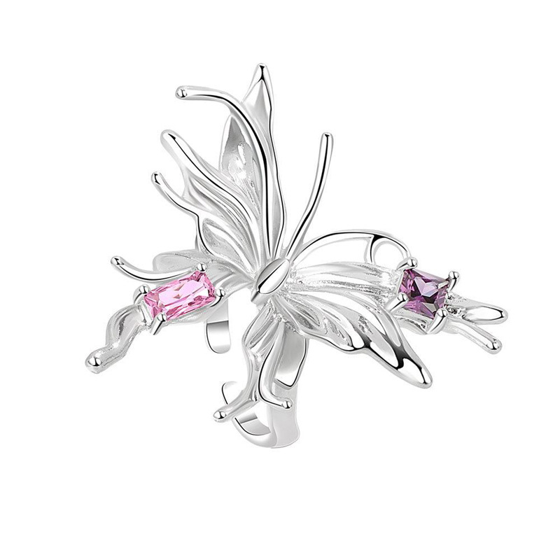 Fashionable and light luxury diamond-encrusted butterfly ring, niche design, high-end sense, open index finger ring, unique, sweet and cool, spicy girl ring Item Picture