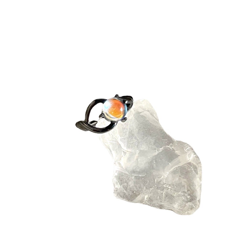 ins unique, niche, light luxury, high-end dark style moonstone open ring, cold and cool food ring for women Item Picture