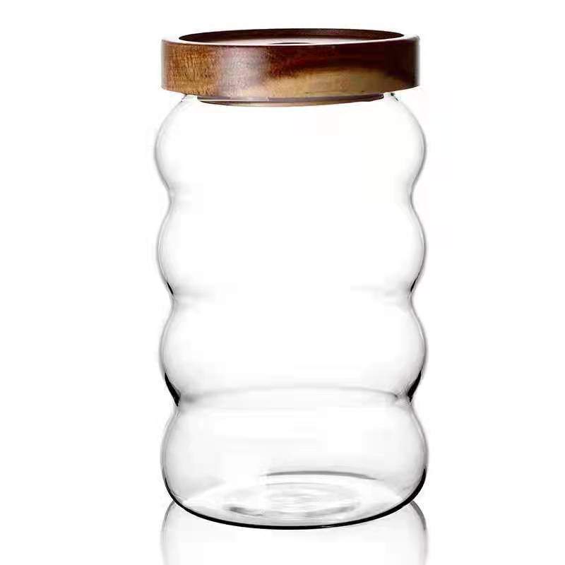 Household storage tanks, sealed tanks, Xiangzi wood lid storage tanks, hammer-patterned storage tanks, household high borosilicate glass tanks Item Picture