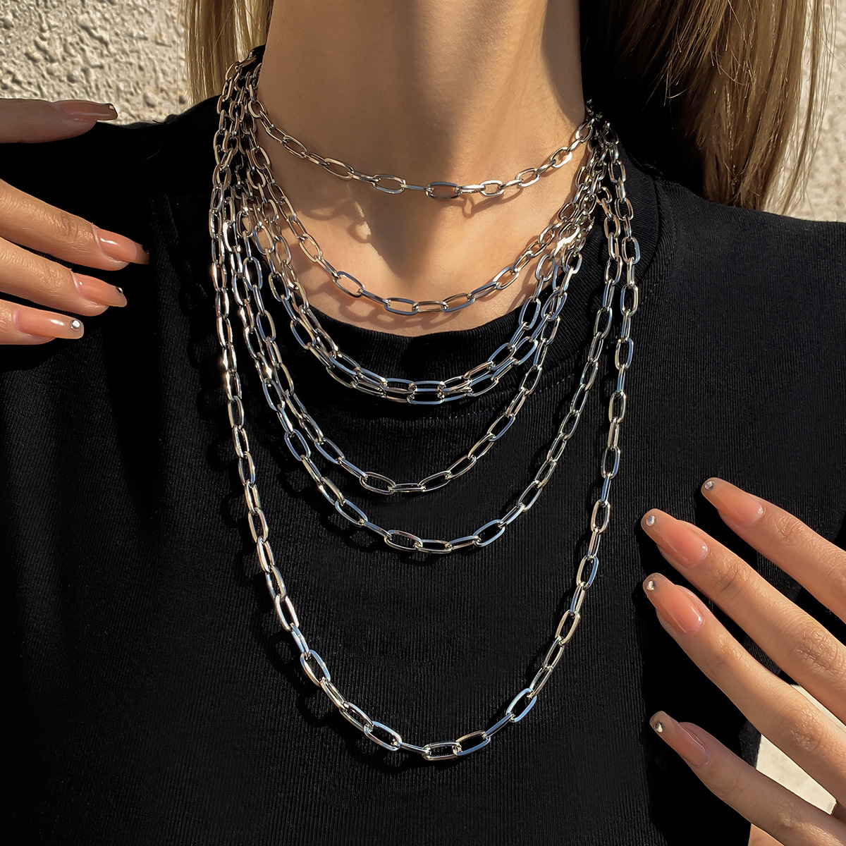 Hip-hop punk alloy chain necklace, female street style, rustic and cool metal geometric trendy necklace, cross-border accessories from Europe and America full figure