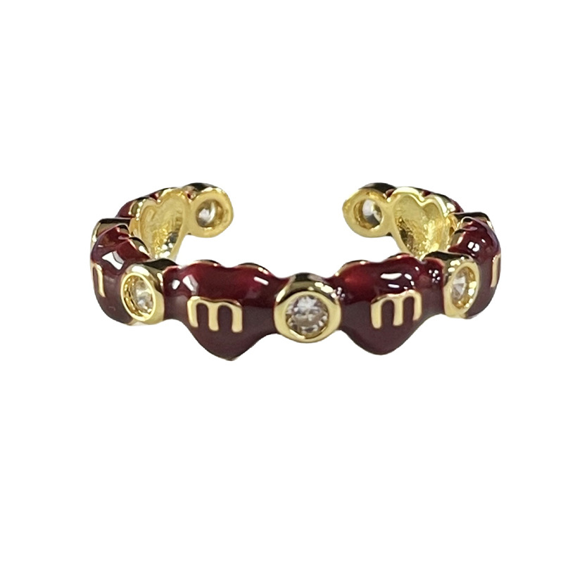 A retro new red glazed heart-shaped opening ring for women, with a unique, light luxury and high-end feel. It's sweet, cool and versatile Item Picture
