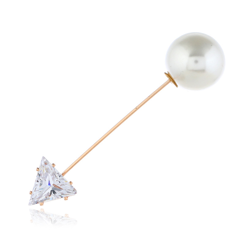 Korean trendy bestseller geometric brooch, versatile in style, water diamond round triangle one-line pearl accessory, suitable for both men and women Item Picture