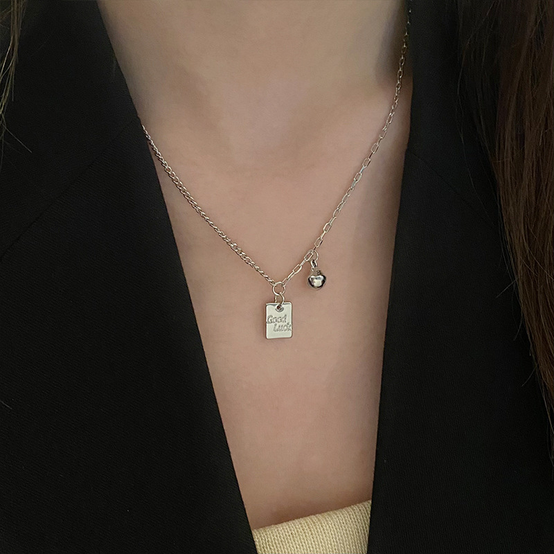 luck elegant and stylish necklace for women, retro round ball letter square plate collarbone chain, fashionable, artistic and light luxury accessories wholesale full figure
