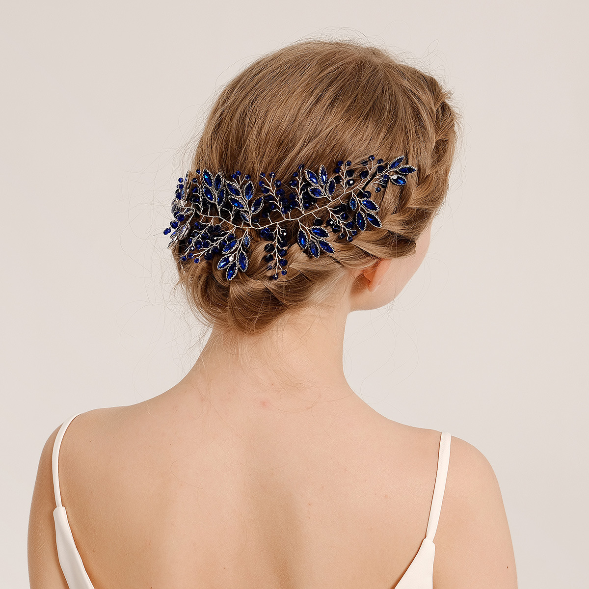 Cross-border exaggerated bride hair accessory, handcrafted crystal children's stage performance hair band, light luxury blue water diamond pressure hair band full figure