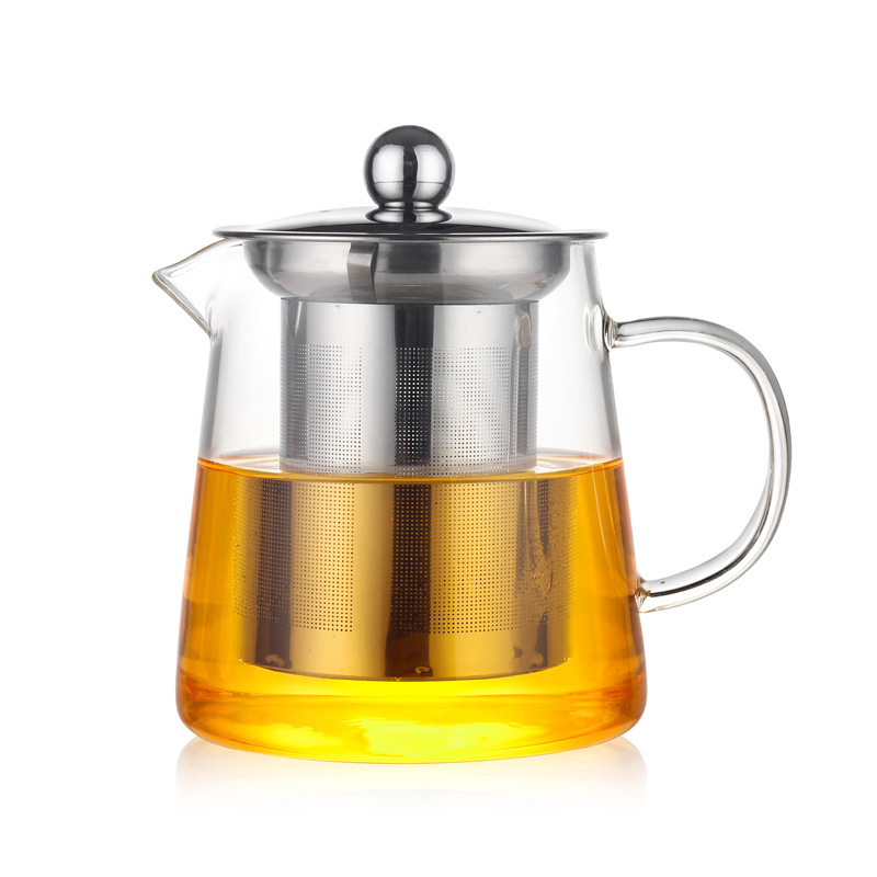 High borosilicate glass teapot, stainless steel filter tea water separation flower teapot, transparent high-temperature resistant glass tea set Item Picture