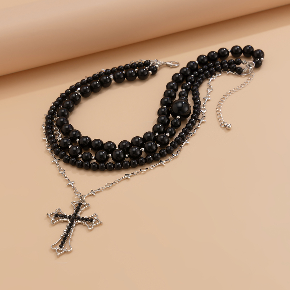 Dark style acrylic beaded necklace, cross pendant and long collarbone chain for cross-border European and American jewelry, versatile for women Application Scenario