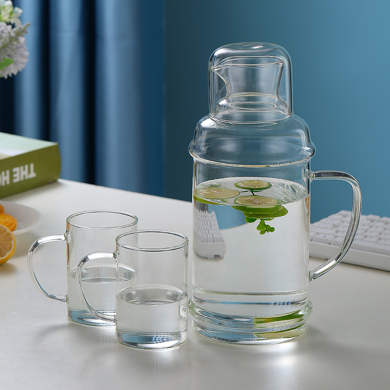 A set of high-appearance-level retro cold water kettle and glass water cup for household use, transparent glass cold water kettle, heat-resistant and explosion-proof water utensils details Picture