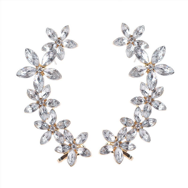 A light luxury, high-end, shiny zircon flower ear stud and ear clip one-piece Korean fashion, versatile and personalized earrings that are popular on the Internet Item Picture