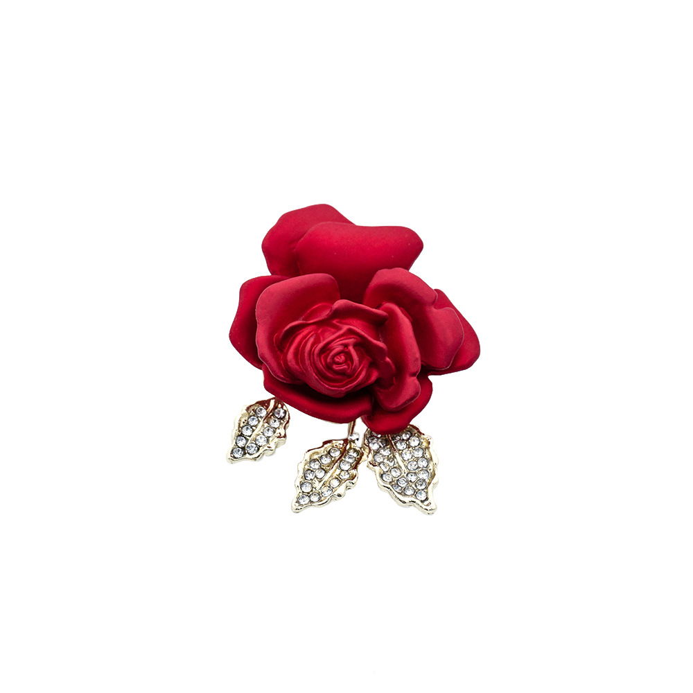 New fashionable and elegant style rose brooch, red camellia diamond-encrusted suit accessory dress brooch for women Item Picture