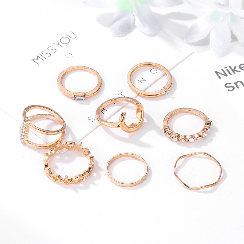European and American fashion diamond-encrusted ring set, creative moon combination ring 11-piece set, AliExpress wish ring wholesale Specification drawing