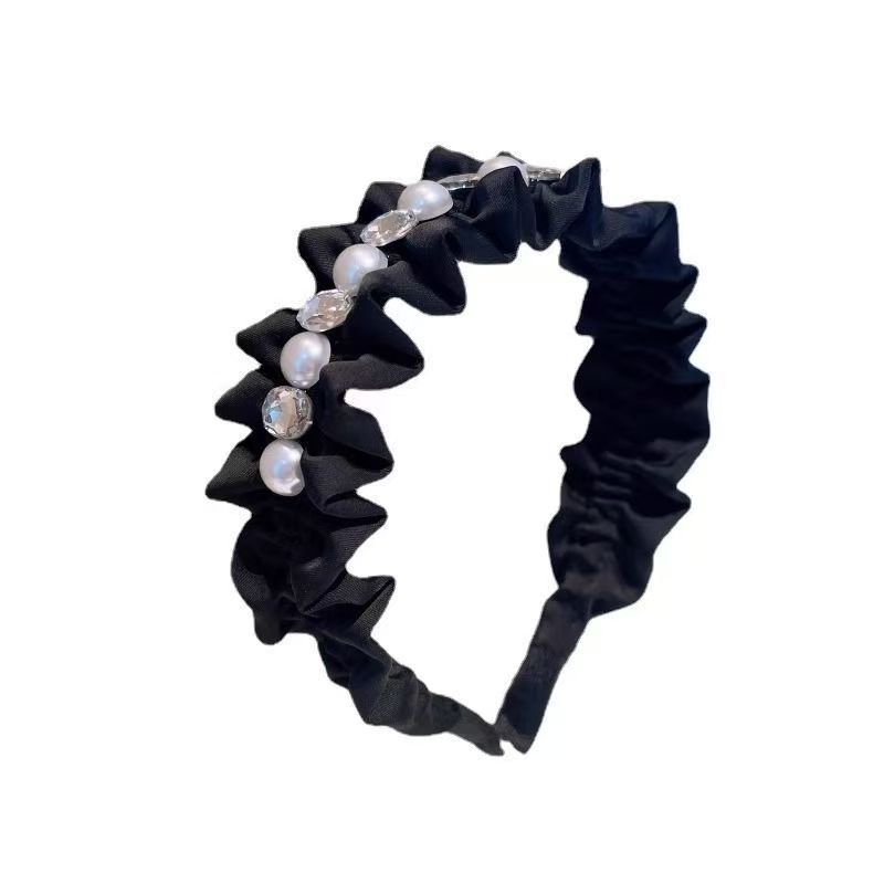 New high-end pearl hair band, high top pleated, fashionable wide-edge hairpin, elegant hair band, and internet-famous headband Item Picture