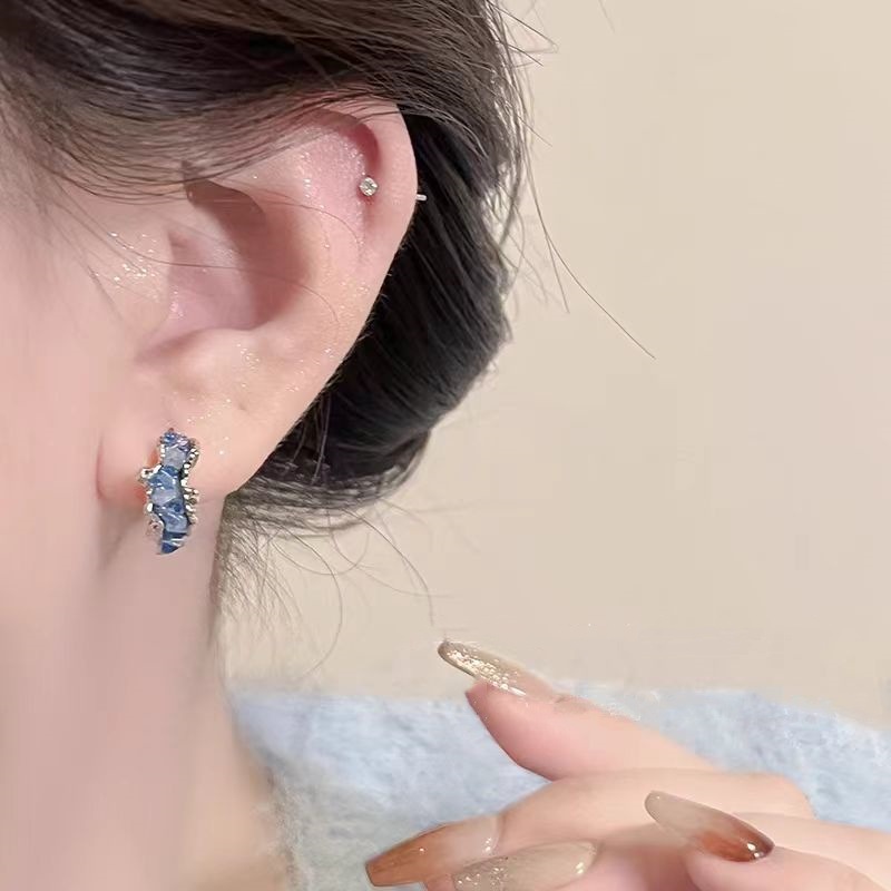 Dreamy Ocean ~ Blue Crystal Ear rings 2025 New Bestseller Earrings, Light luxury style, high-end feel Ear studs and earrings Specification drawing