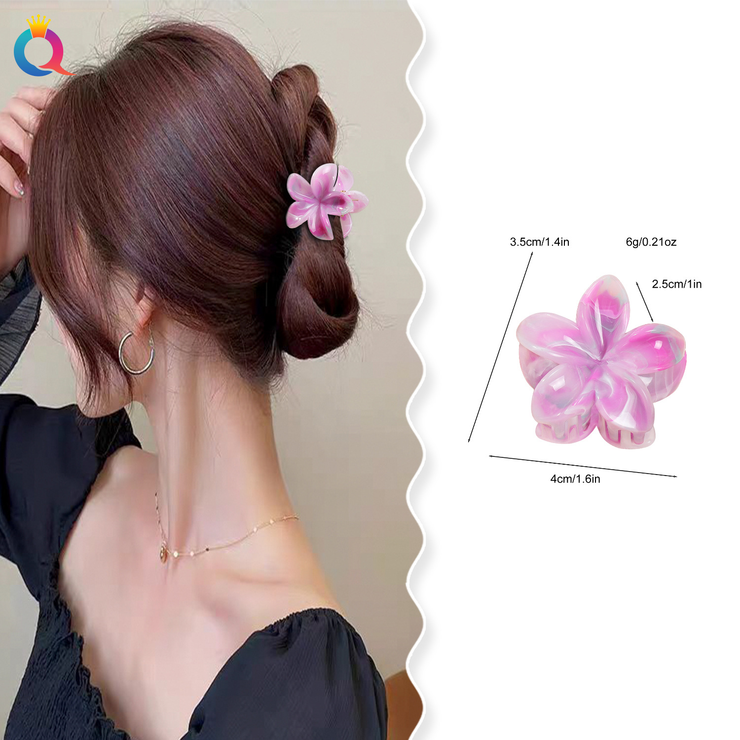 Qiyue Cross-border Marble Small Frellia Hair Clip, Women's flower grabber, back of the head updo, Shark hair clip accessory details Picture