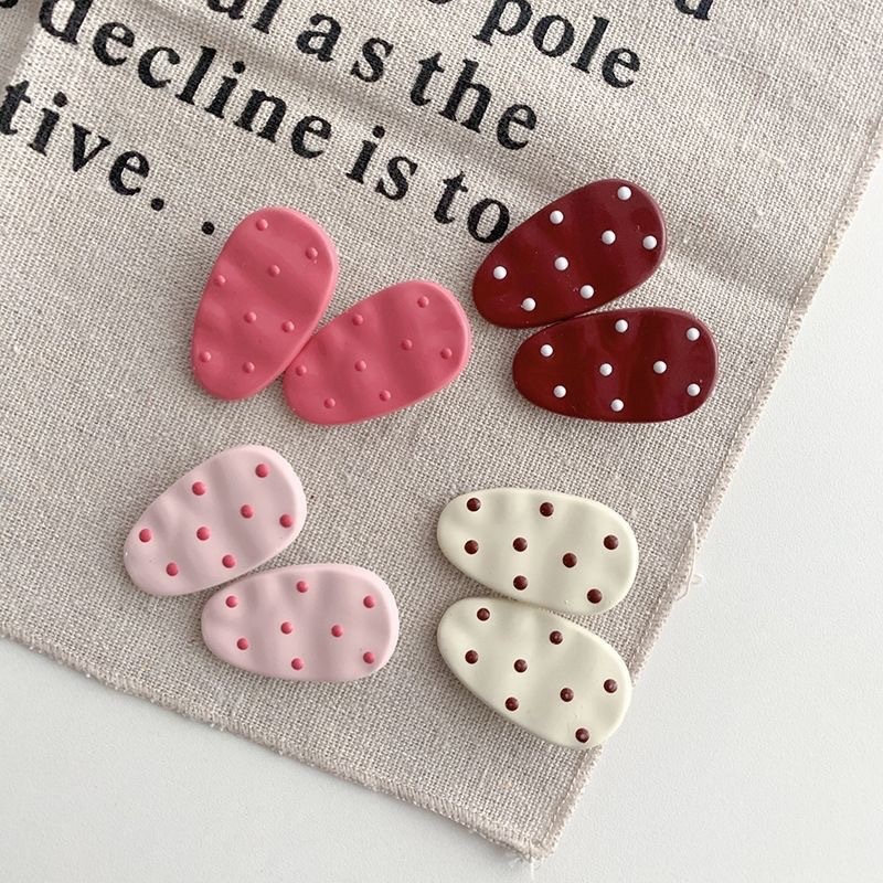 Korean polka dot hair clips for a sweet and cute girl, bangs clip on the forehead, Angolan red hair accessory, side clip details Picture