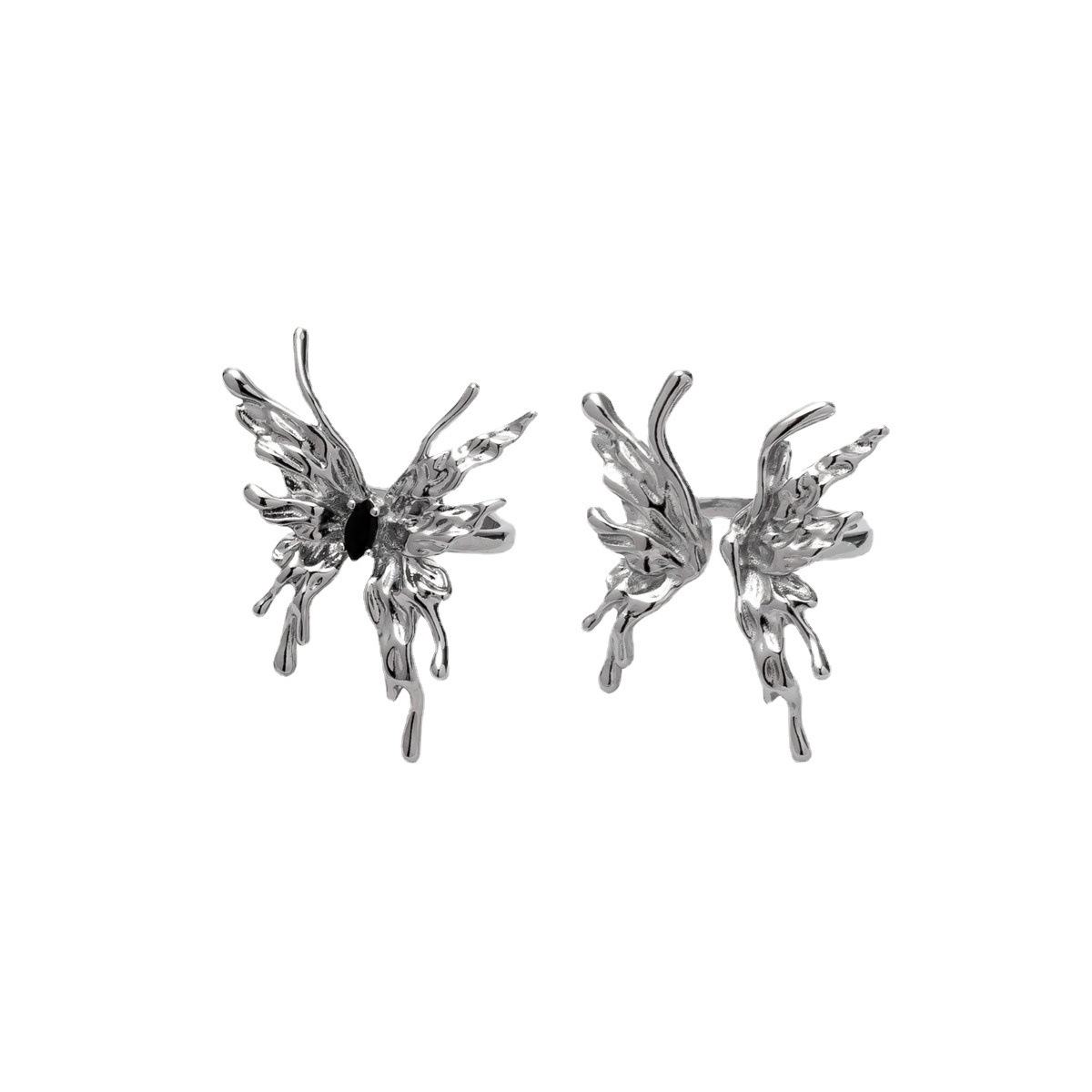 Unique butterfly-shaped black zircon ring, a trendy and niche designer for women on Instagram, a high-end Internet celebrity's cold style index finger ring Item Picture