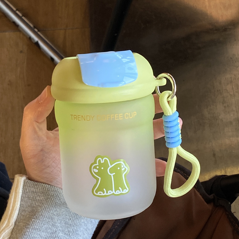 Gradient green sealed glass cup, ins niche high appearance level refined high borosilicate water cup, coffee cup, couple's casual cup details Picture