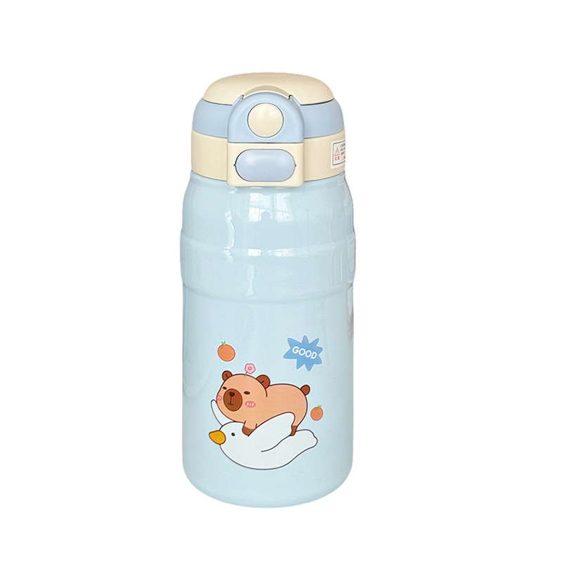 Cute and fun cartoon double-drinking insulated cup, girls' high school appearance level, outdoor portable stainless steel children's insulated cup with handle rope Item Picture