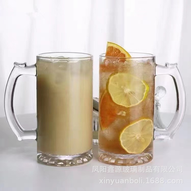 Thickened glass beer mug, juice cup, high appearance level, barbecue handle, high-temperature resistant draft beer cup, advertising cup print log Application Scenario