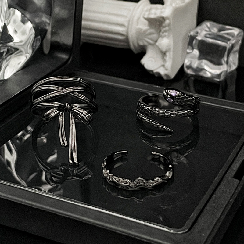 Ballet-style bow ribbon open ring, a niche design for women, adjustable index finger ring, a unique trendy ring trend Specification drawing