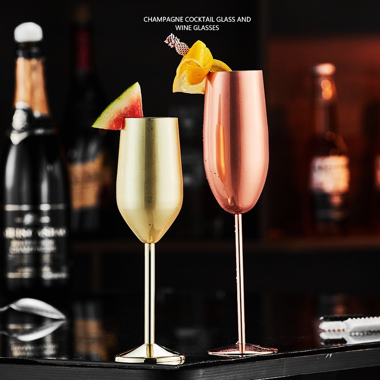 Foreign trade 304 stainless steel champagne glasses, red wine glasses, cocktail glasses, creative metal wine glasses, bar and restaurant highball glasses full figure