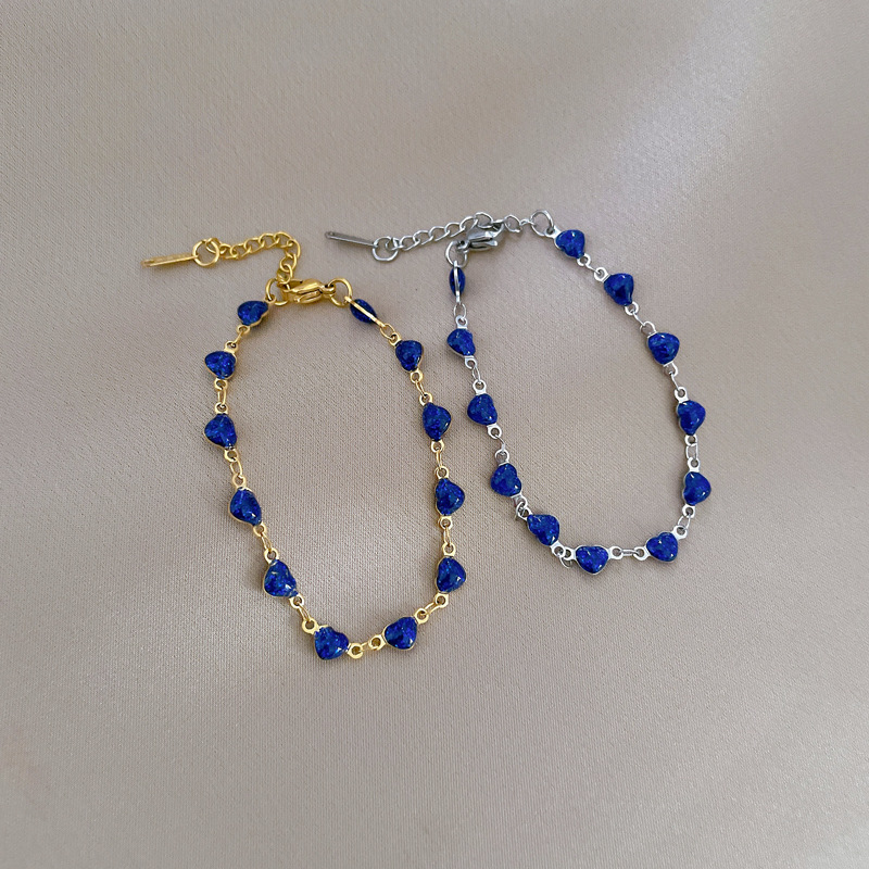 【 All-titanium Steel 】 Dongdaemun Minimalist style heart-shaped blue chain bracelet, a retro best friend of a female Internet celebrity details Picture