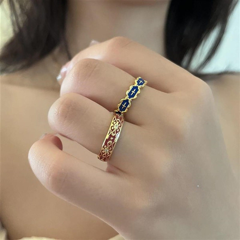 The same elegant enamel starry sky blue open ring pattern as on Xiaohongshu, with a unique design and a light luxury personality full figure