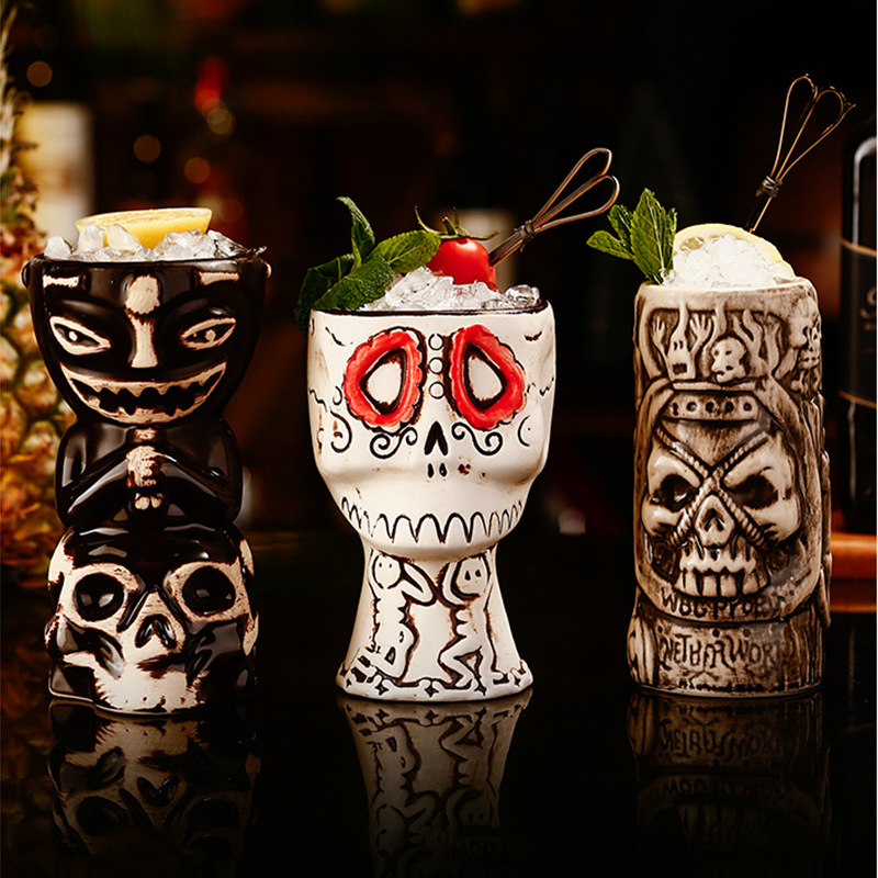 Bar tiki cup, creative skull cocktail cup, personalized Hawaiian ceramic cup, Pirate skull Tiki cup details Picture