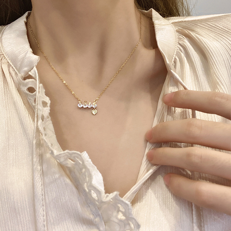 Korean-style fashionable lover's heart necklace, personality for a lifetime pendant, super sparkling crystal zircon titanium steel collarbone chain for women Specification drawing