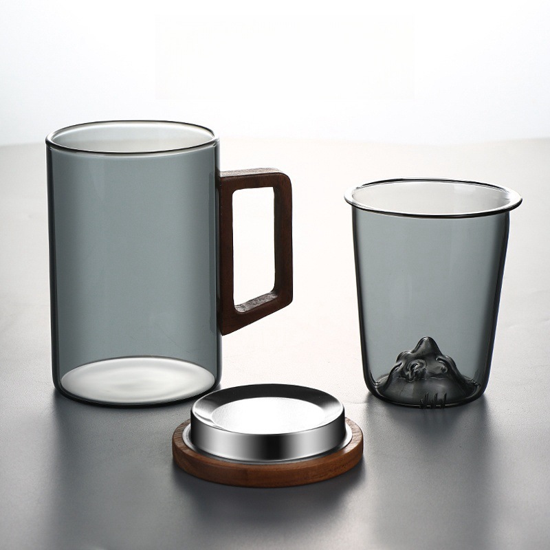 Creative wooden mountain-viewing cup tea and water separation bamboo and wood lid drinking cup can be disassembled into three pieces. Personal Japanese-style business cup Specification drawing