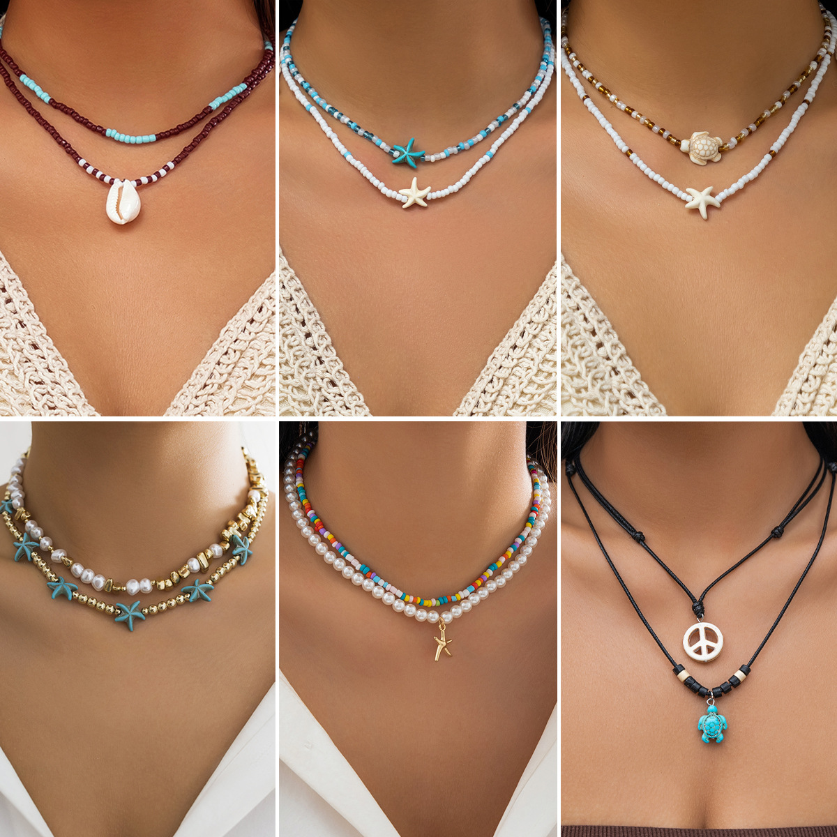European and American wind cross-border rice bead beach ocean hot accessories with starfish necklace shell necklace women's jewelry full figure