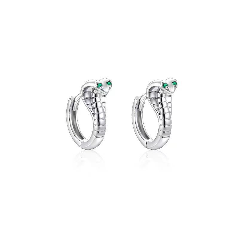 Green-eyed cobra ear buckles for men, trendy, versatile, fashionable, sweet and cool, street popping earrings, ins, cold style earrings for women Item Picture