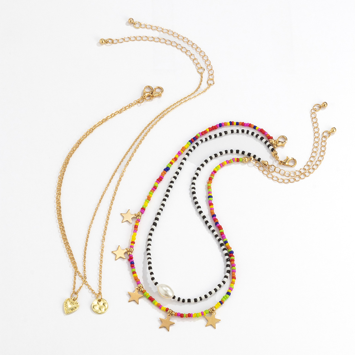 Bohemian colorful rice bead heart necklace for women, simple hip-hop star-shaped beaded collarbone chain, European and American cross-border accessories details Picture