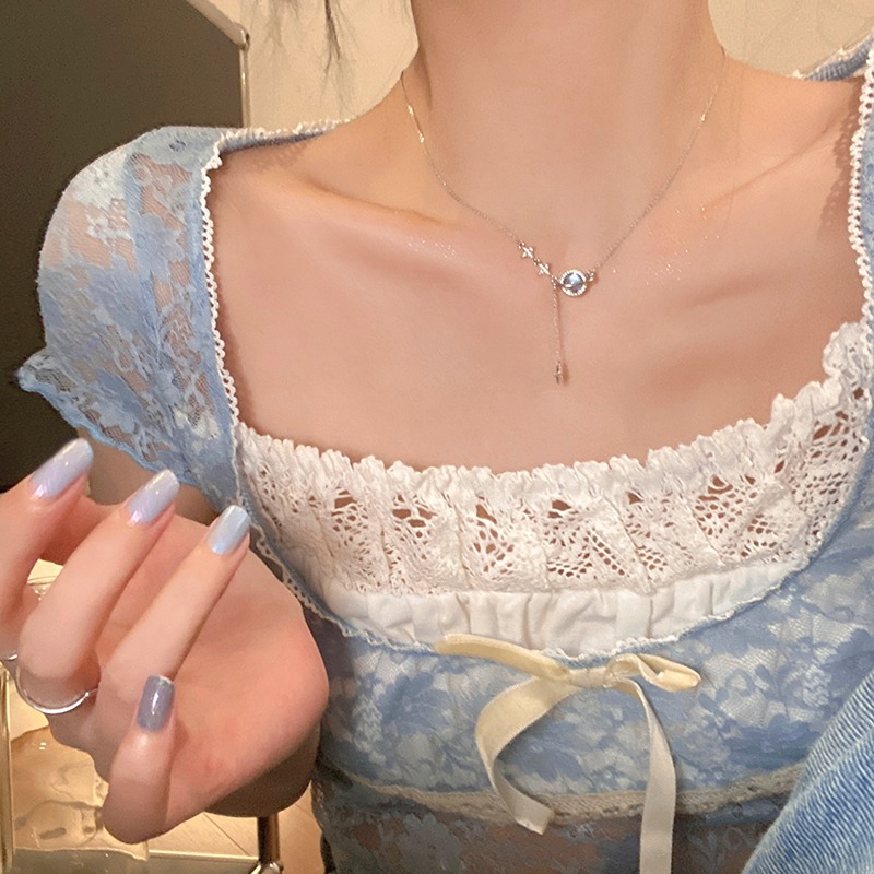 Romantic Story ~ Planet Four-pointed Star Necklace Women's Design Sense, Niche and Light Luxury Collarbone Chain 2023 New Style Specification drawing