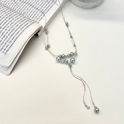 A cold and cool silver-gray pearl starry sky layered neckchain, a long necklace, a girl's hot girl, a niche design sense collarbone chain Specification drawing