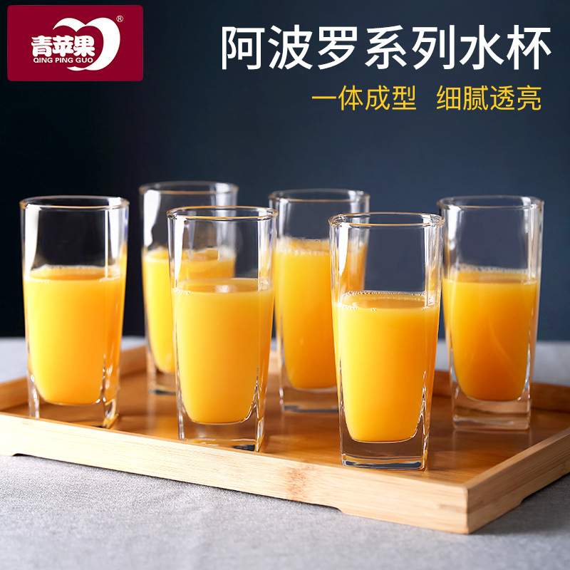 Green apple square cup juice drink cup, Vespa Jiyang wine glass, heat-resistant glass tea brewing cup, beer glass details Picture