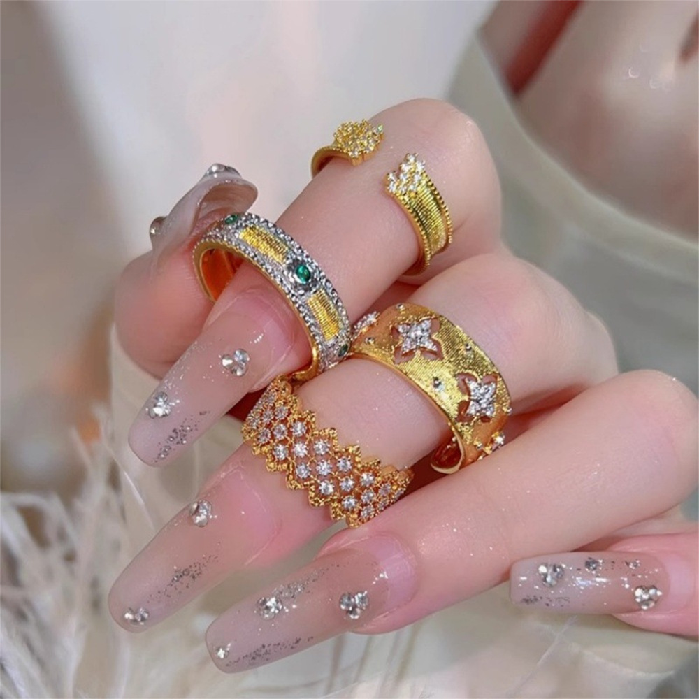 A mid-style retro heavy industry ring for women, an Instagram-style brushed, light luxury, diamond-encrusted, niche and high-end open-top ring bracelet details Picture