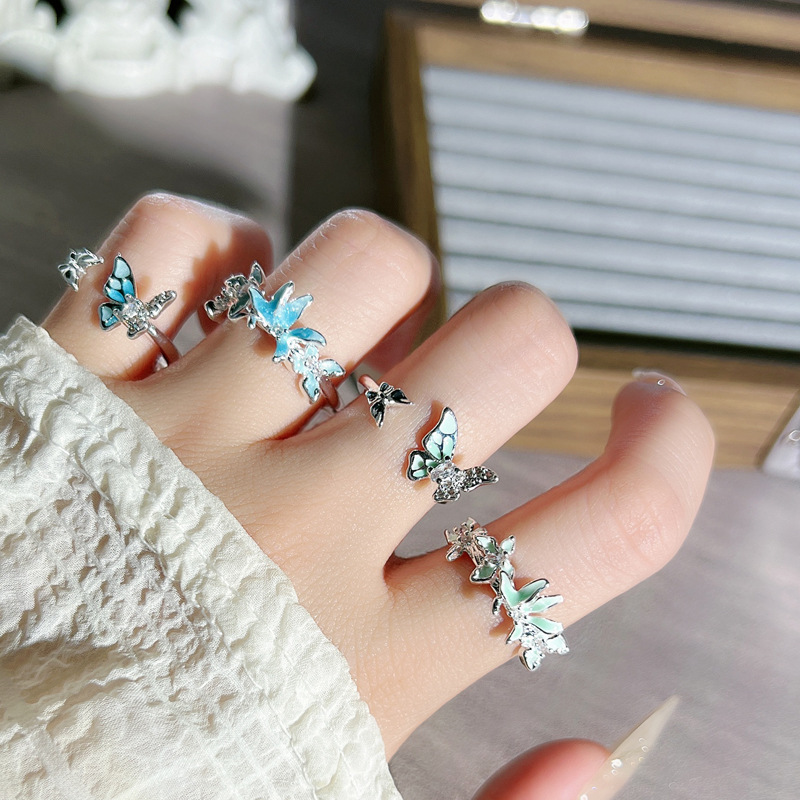 The "Flying Flower and Butterfly Dance" high-end ring, exquisite flower gradient enamel, fresh and elegant, light luxury and sweet index finger ring trend details Picture