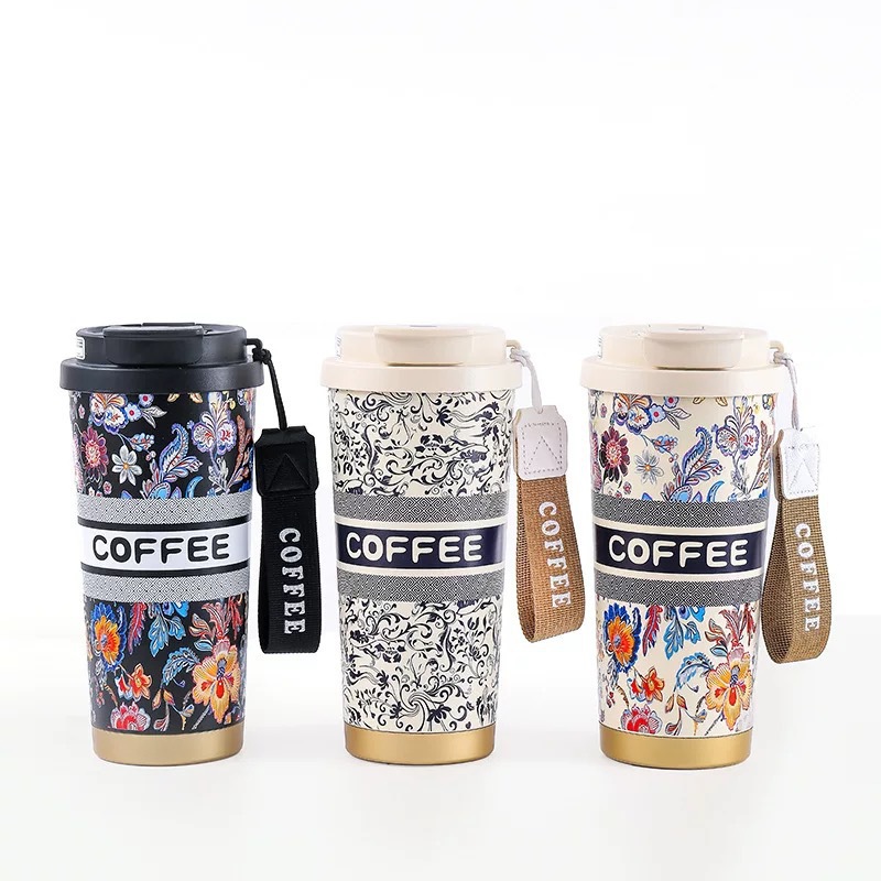 New stainless steel coffee cups, Bawang Tea Lady car gift water cups, double-drinking insulated cups, straw cups, factory direct sales Item Picture