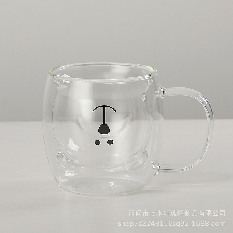 Household glass cups with handles, double-layered cups, bear glass cups with handles, bear cups, coffee cups, breakfast cups, crystals Item Picture