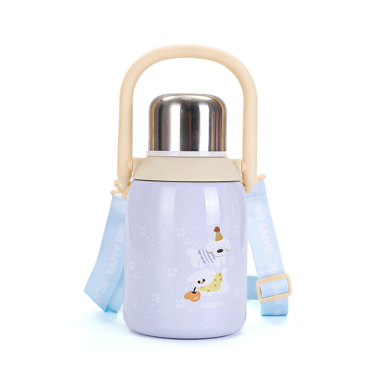 New double-drinking children's insulated cup, 316 stainless steel vacuum cup with tea strout, straw cup, large capacity, shoulder strap, tonnage pot Item Picture