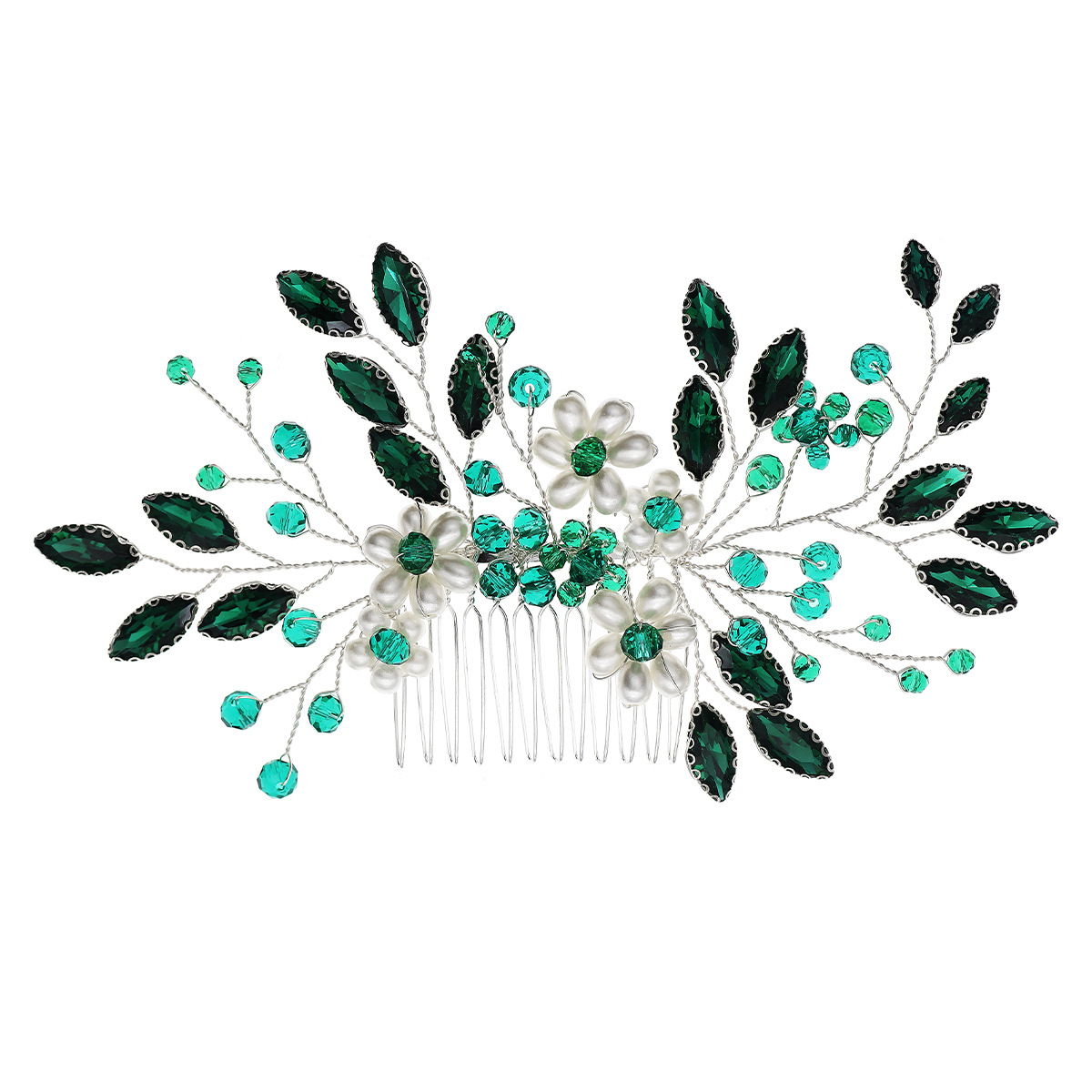 European and American bride wedding hair accessories: Beautiful forest-style floral hand-inserted comb, Halloween retro black rhinestone comb Item Picture