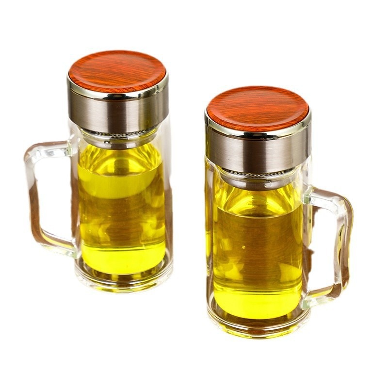 Wholesale of high borosilicate glass cups with handles, double-layer non-hot business transparent office tea cups Item Picture