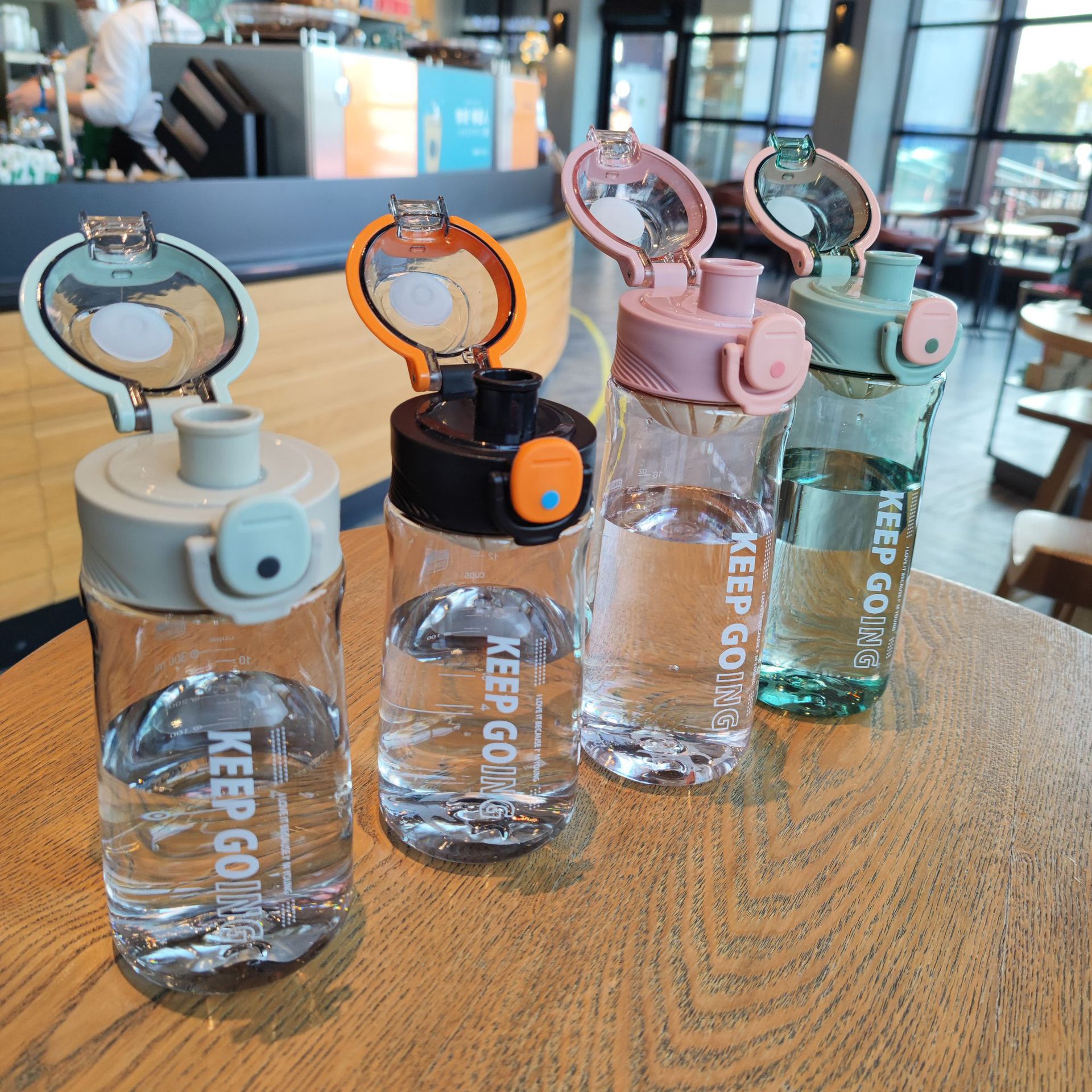 Wholesale of new Korean version outdoor portable handle plastic space cups, men's and women's sports water cups with tea strainers and direct drinking cups details Picture