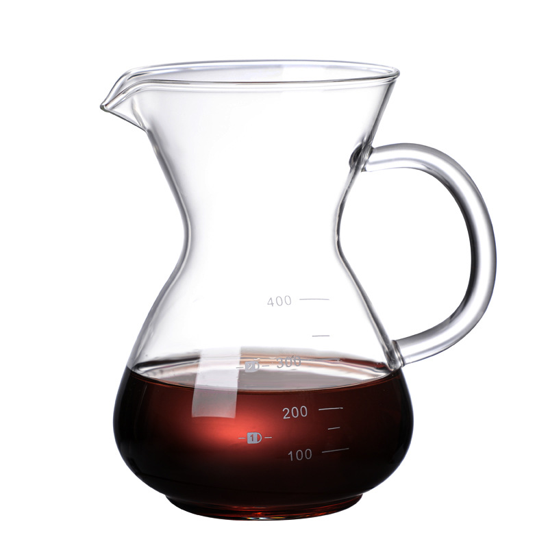 Boya hand-brewed coffee pot, semi-round belly sharing pot, thickened heat-resistant glass coffee pot with scale, drip filter cup Item Picture
