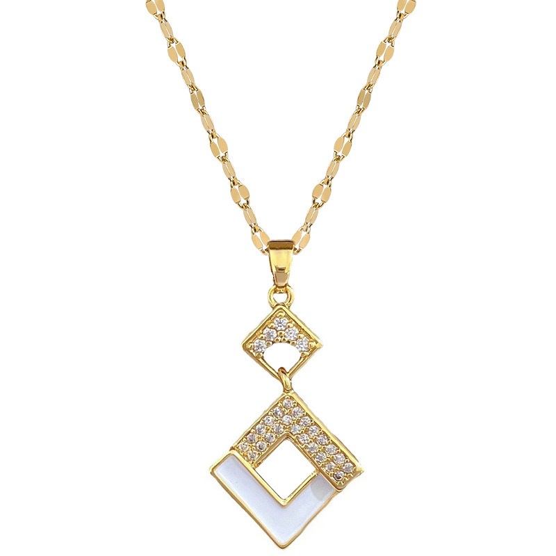 【 Titanium Steel 】 Micro-inlaid necklace and earring set, light luxury square oil drip, personalized and elegant banquet earrings and necklaces combination Item Picture