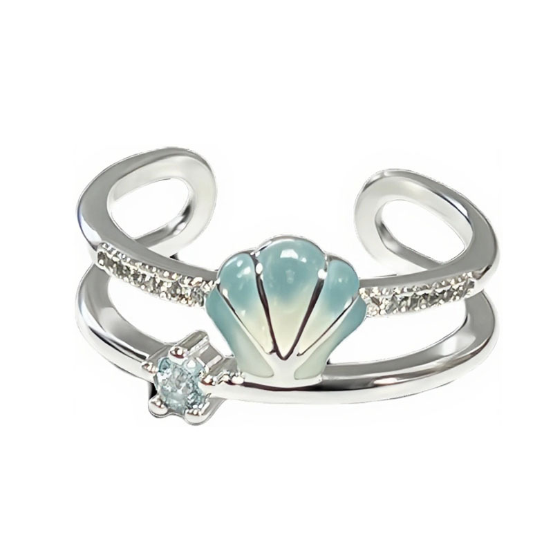 A niche, cool, sea blue gradient butterfly flower open ring for women with pearl fashion layering, a light luxury ring Item Picture