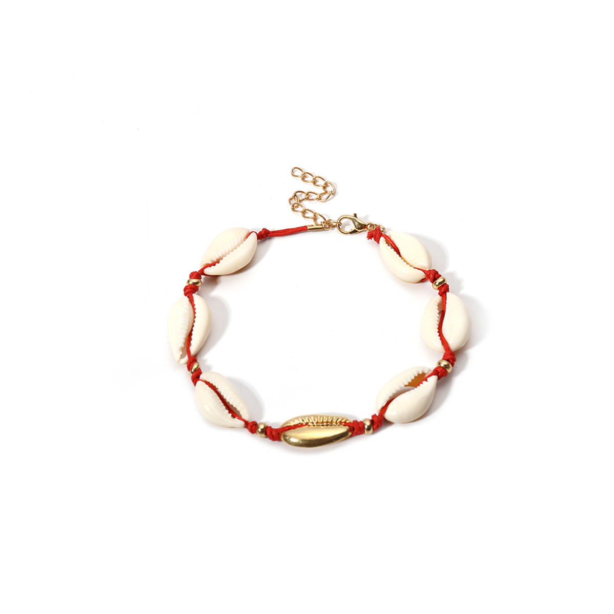 European and American cross-border jewelry, beach wax thread, ethnic style, versatile necklace, simple alloy shell patchwork woven necklace Item Picture